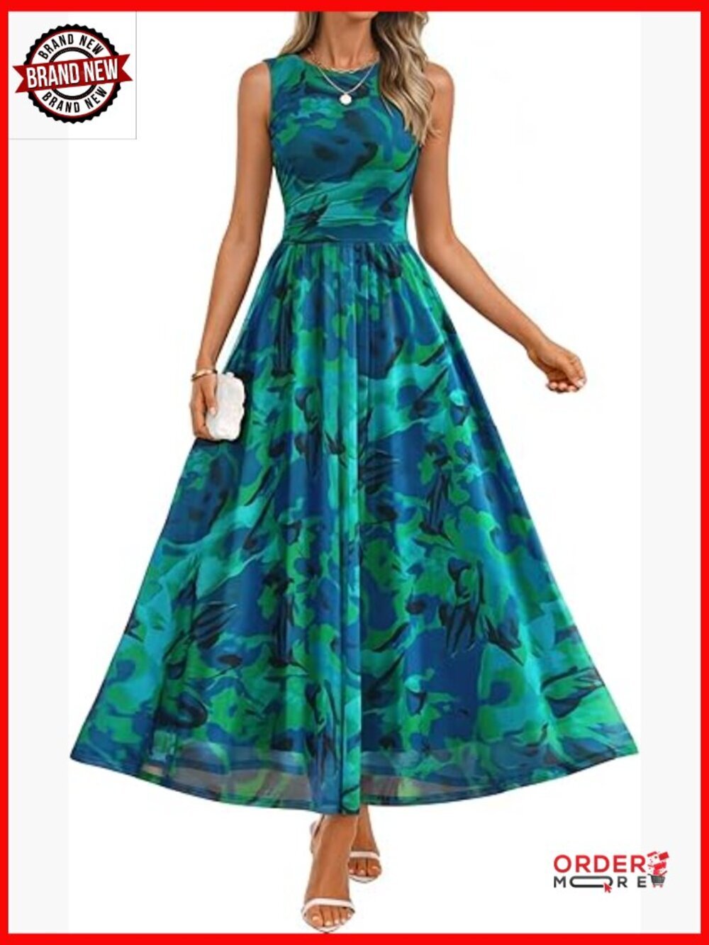 Sleeveless Floral Maxi Dress Crew Neck A Line Boho Summer